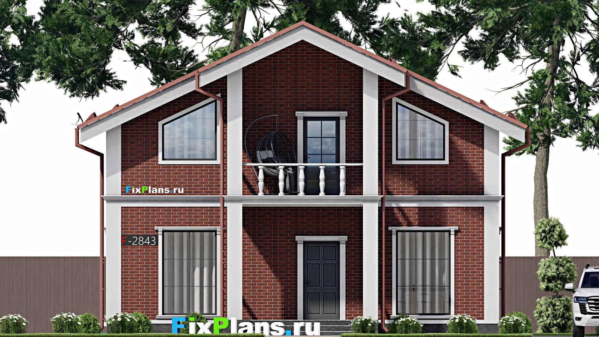 F-2843 - Проект дома с мансардой 8 на 11, площадью 120 м² с балконом и 3 спальнями