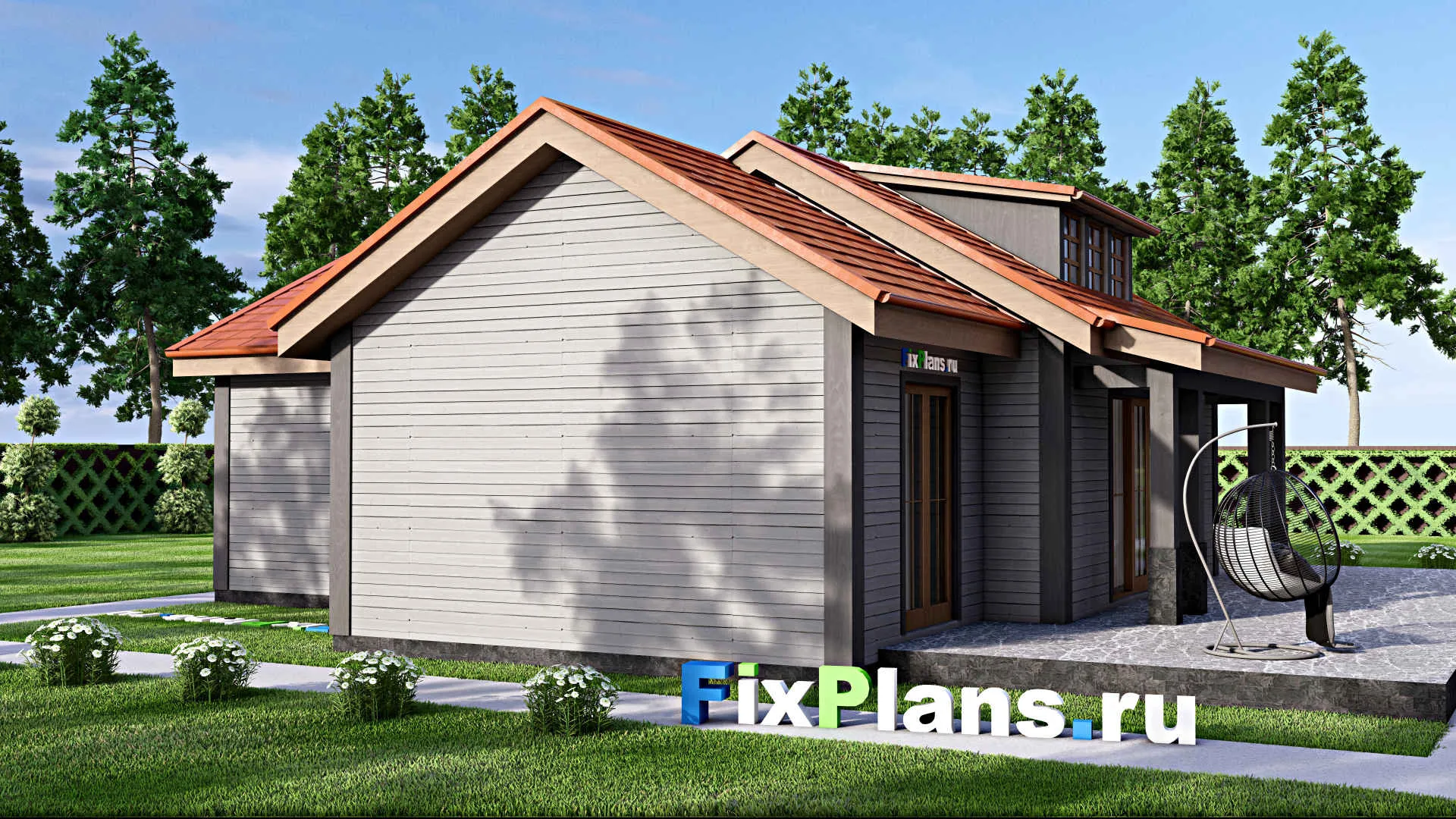 F-16676 - Проект одноэтажного дома 16 на 17, площадью 180 м² с террасой и 2 спальнями