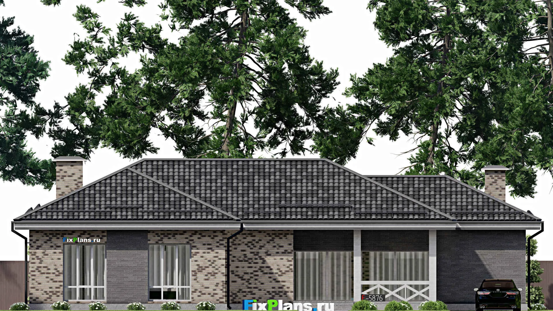 F-5876 - Проект одноэтажного дома 16 на 21, площадью 190 м² с баней, бассейном и 2 спальнями