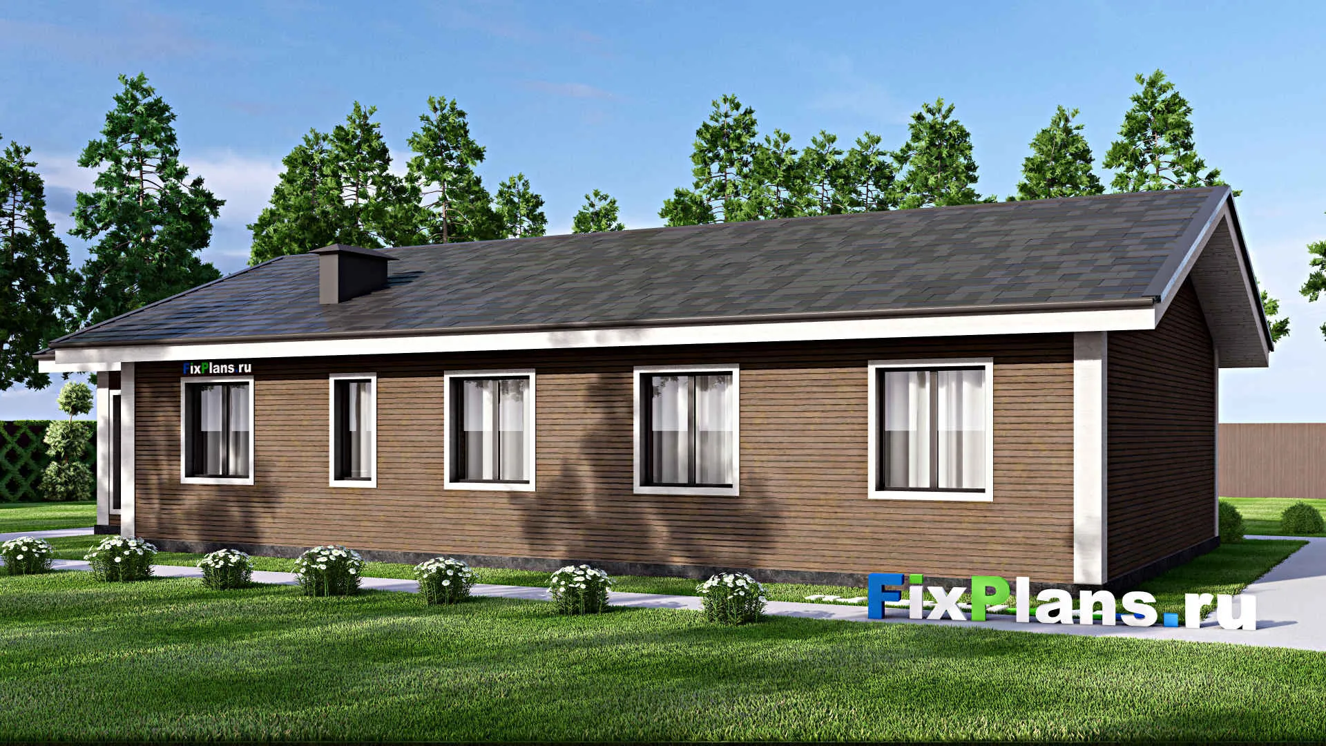 F-14372 - Проект одноэтажного дома 13 на 21, площадью 200 м² с террасой и 3 спальнями