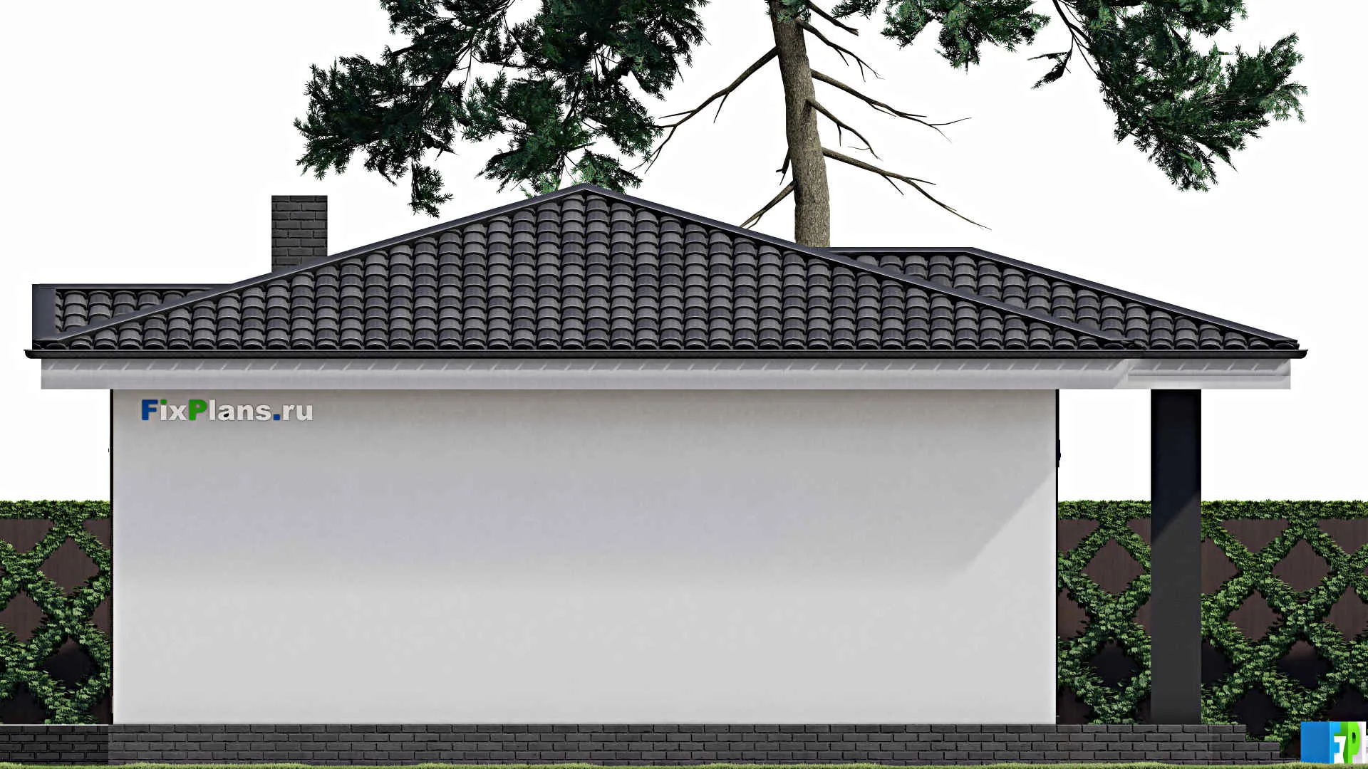 F-1052 - Проект одноэтажного дома 9 на 15, площадью 110 м² с террасой и 3 спальнями