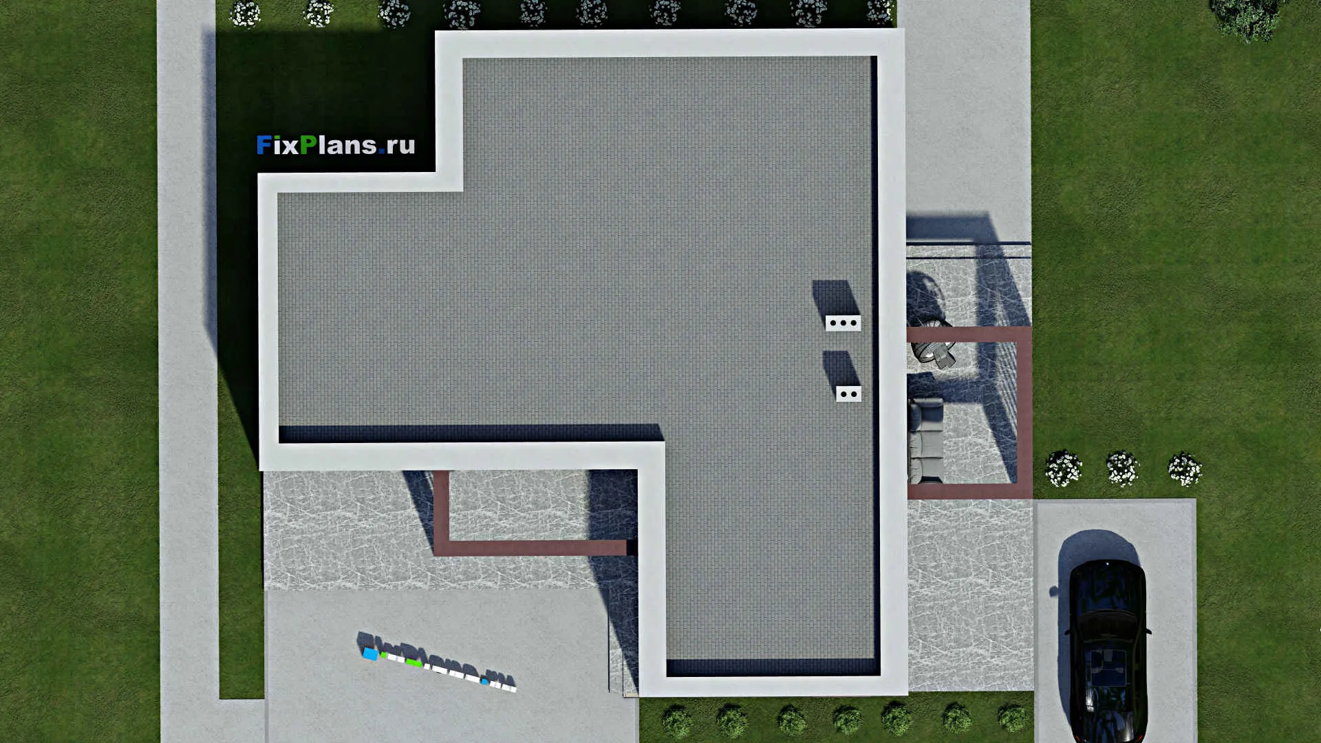 F-7046 - Проект одноэтажного дома 17 на 20, площадью 230 м² с террасой и 3 спальнями