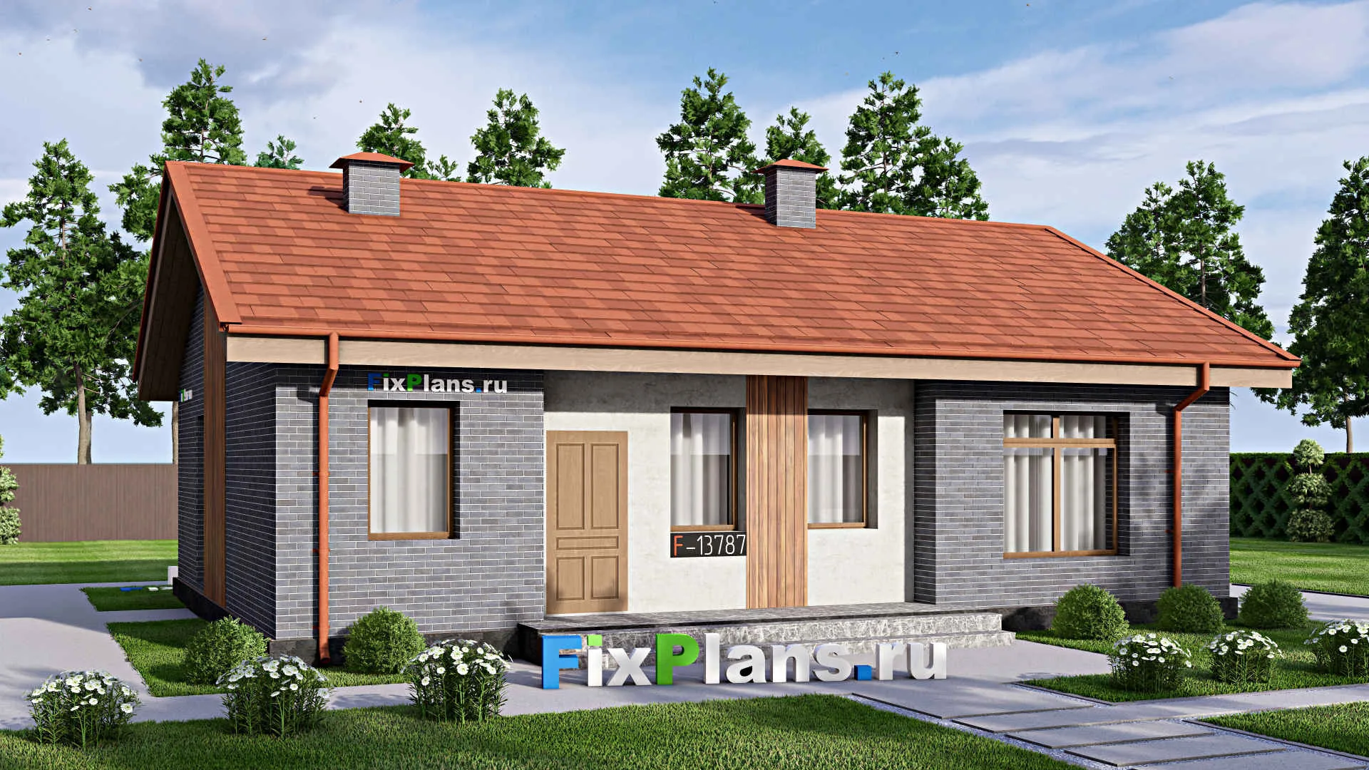 F-13787 - Проект одноэтажного дома 11 на 13, площадью 100 м² с 3 спальнями