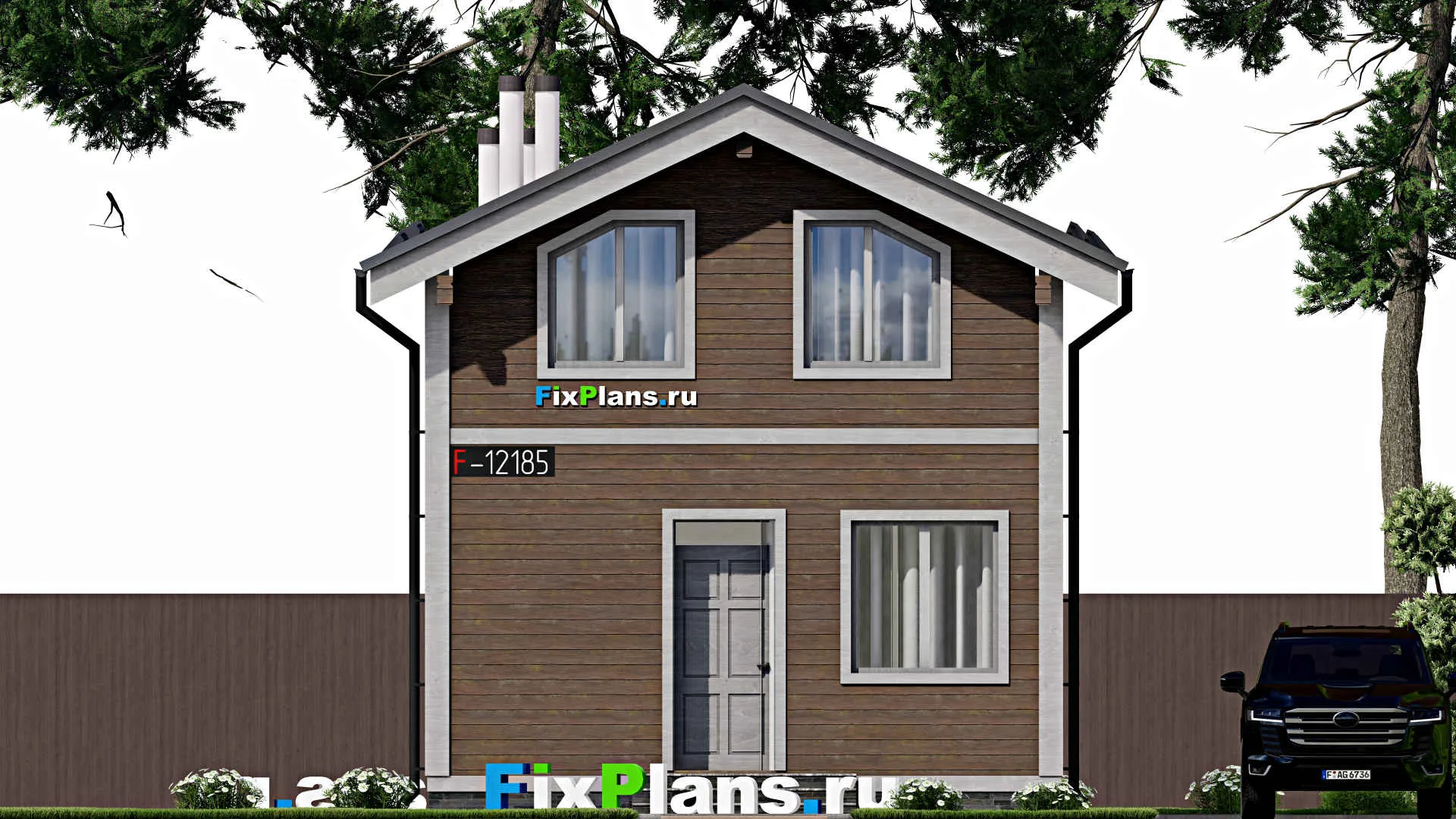 F-12185 - Проект дома с мансардой 6 на 14, площадью 110 м² с террасой и 3 спальнями