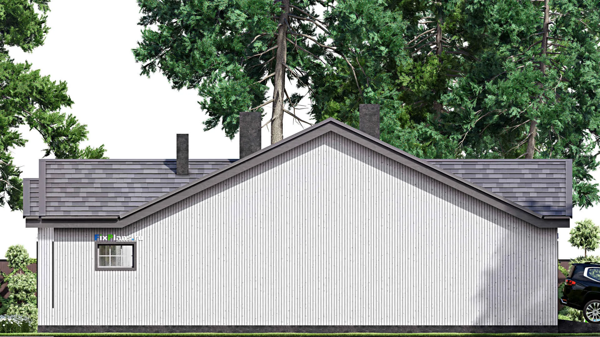 F-16505 - Проект одноэтажного дома 17 на 20, площадью 480 м² с террасой, гаражом на 2 машины и 3 спальнями