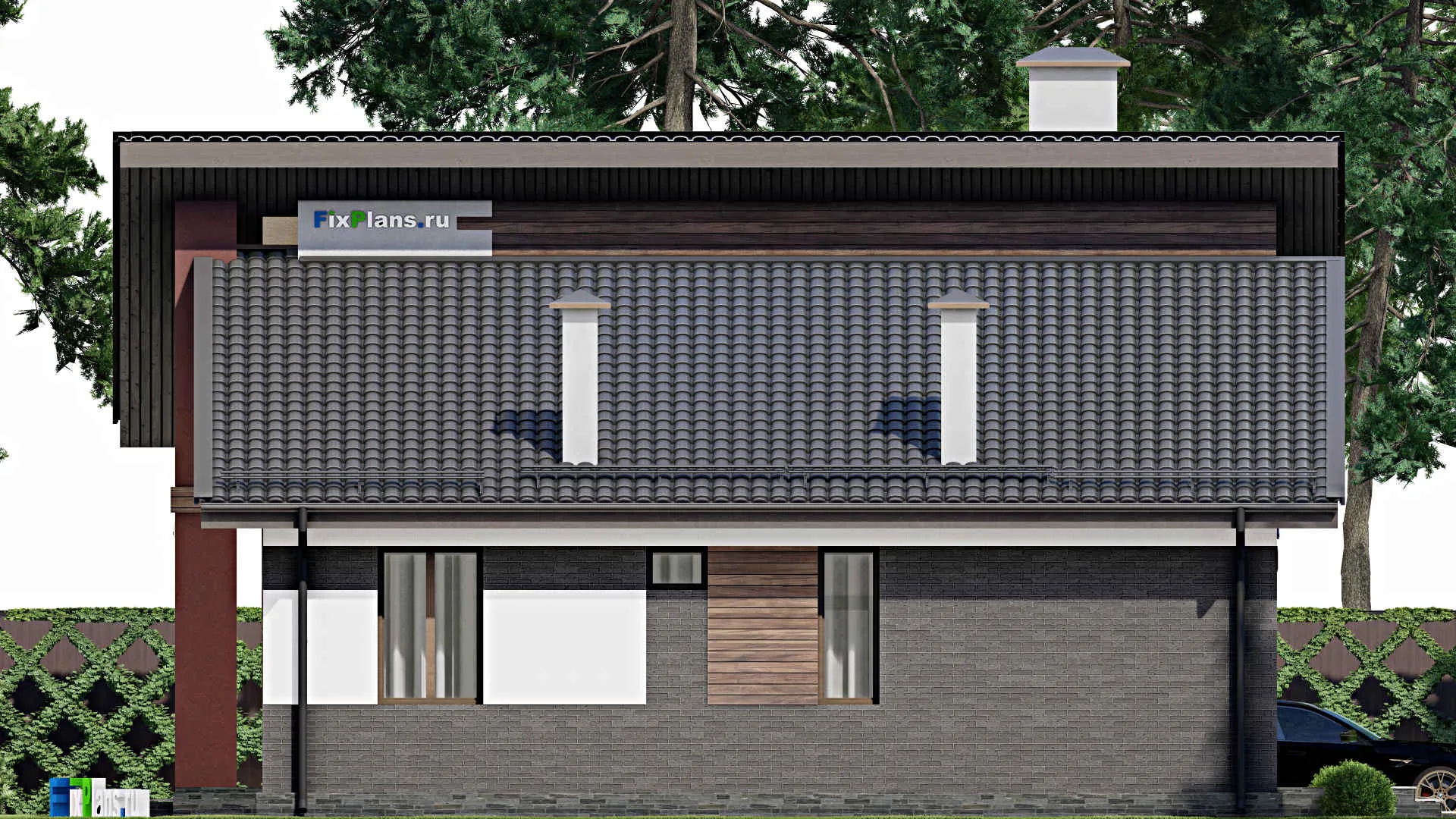 F-9656 - Проект дома с мансардой 14 на 14, площадью 160 м² с террасой, балконом и 3 спальнями