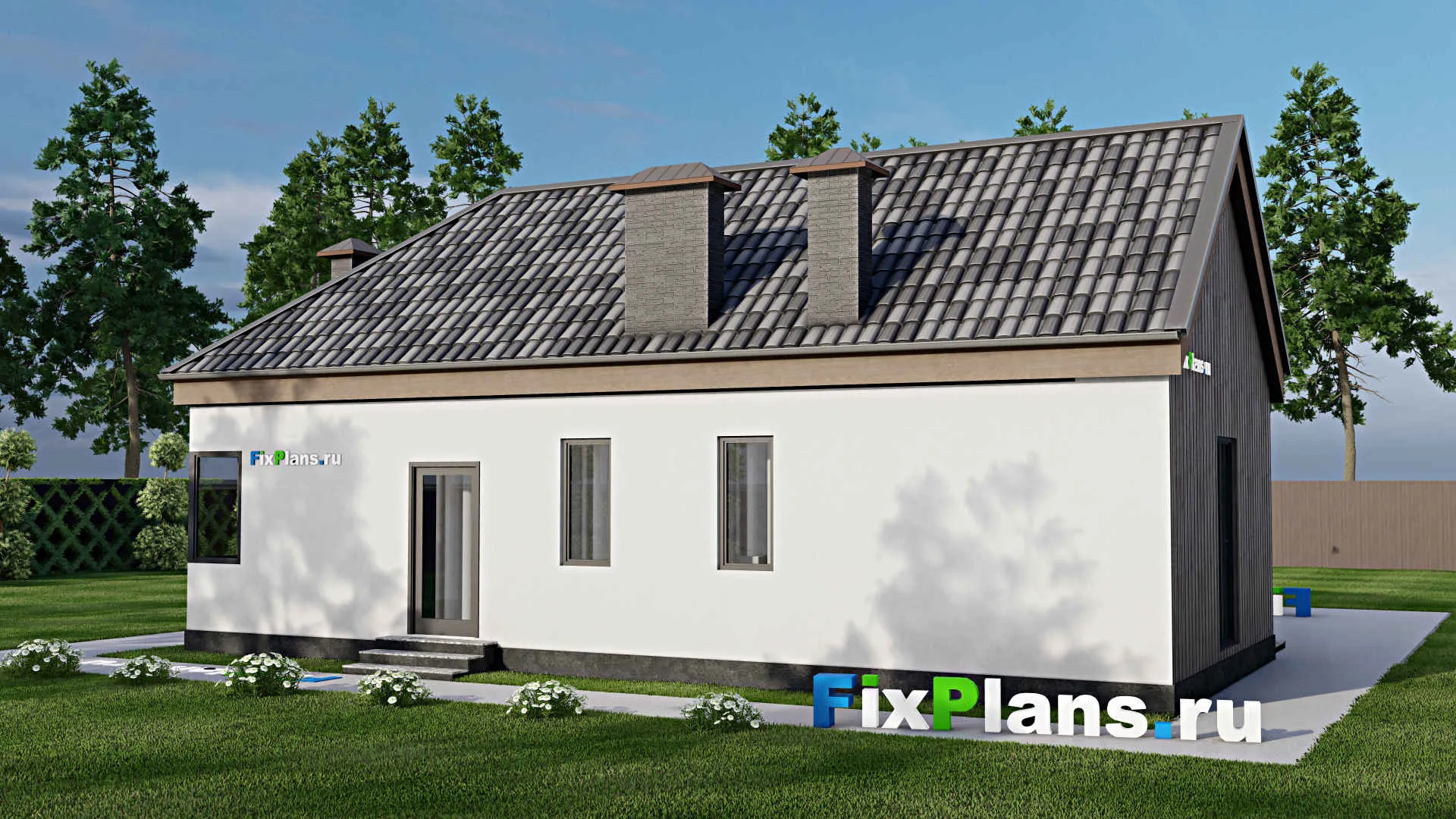 F-12293 - Проект одноэтажного дома 14 на 14, площадью 130 м² с 2 спальнями