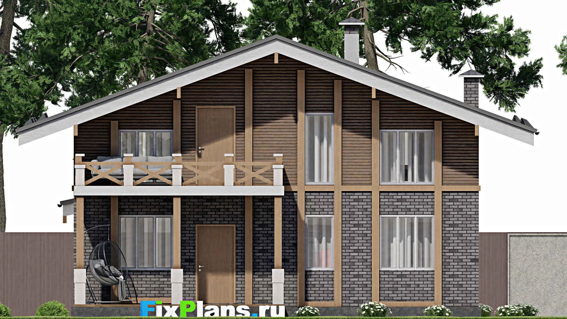 F-9251 - Проект дома с мансардой 11 на 16, площадью 250 м² с террасой, балконом и 4 спальнями