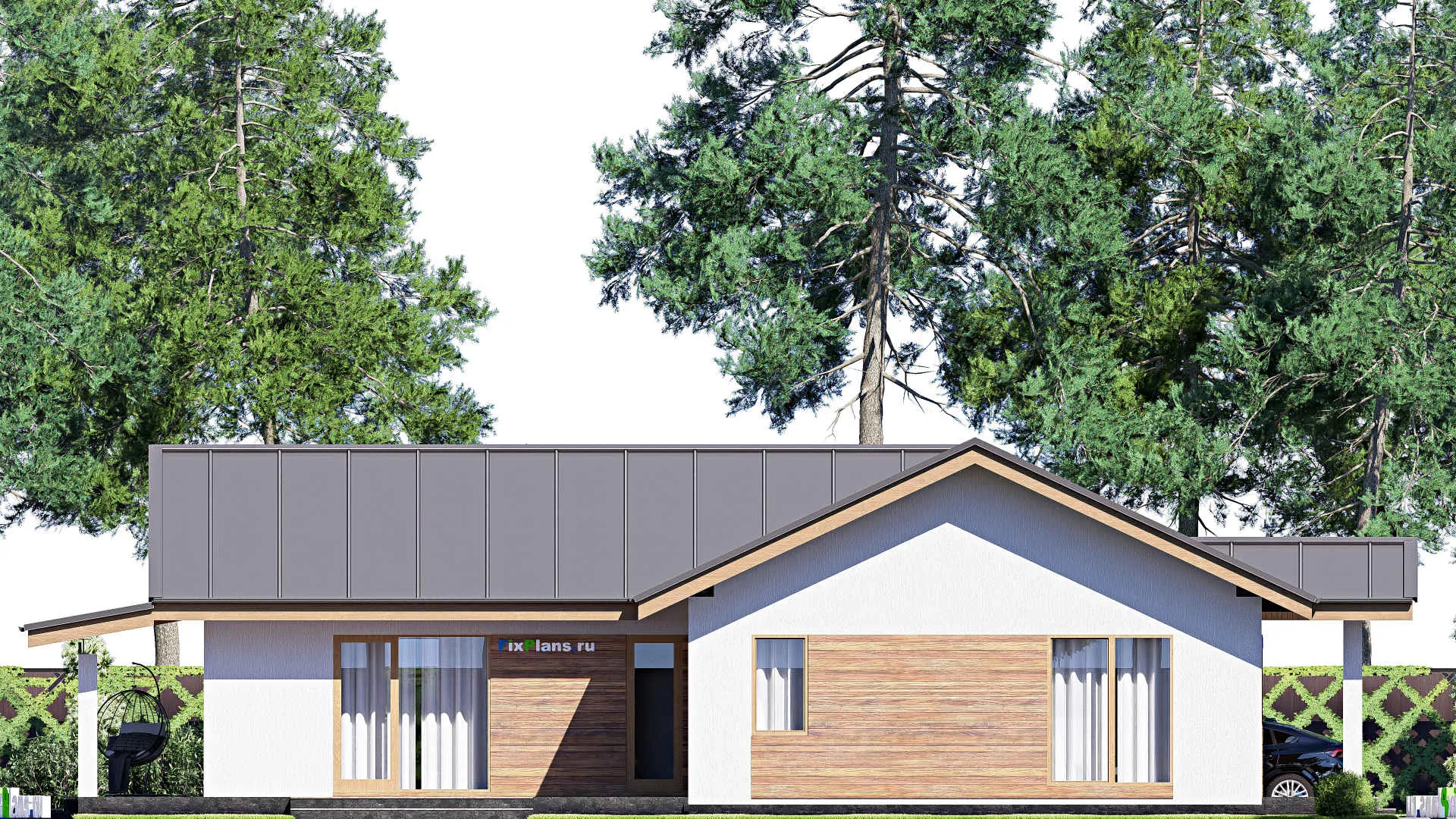 F-19259 - Проект одноэтажного дома 16 на 21, площадью 260 м² с террасой, баней и 4 спальнями